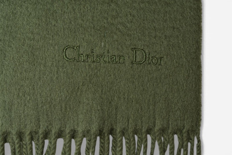 クリスチャンディオール マフラー メンズ ヴィンテージ Christian Dior ウインタースカーフ ウール モスグリーン【中古】