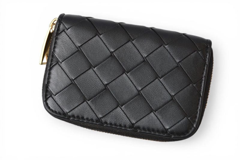 ボッテガヴェネタ カードケース/コインケース BOTTEGA VENETA ミニ財布 タイニー ジップアラウンドウォレット ブラック 708590 VCPP【中古】
