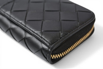 ボッテガヴェネタ カードケース/コインケース BOTTEGA VENETA ミニ財布 タイニー ジップアラウンドウォレット ブラック 708590 VCPP【中古】