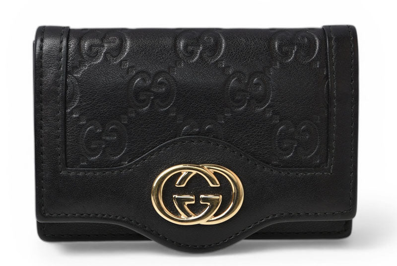 グッチ カードケース/名刺入れ GUCCI グッチシマ/インターロッキングG ブラック 232435【中古】