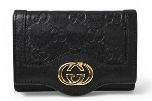 グッチ カードケース/名刺入れ GUCCI グッチシマ/インターロッキングG ブラック 232435【中古】
