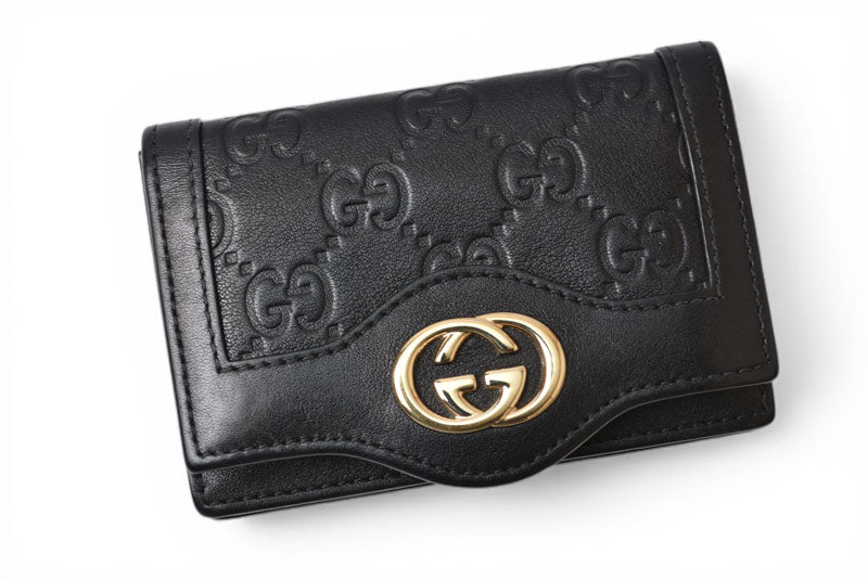 グッチ カードケース/名刺入れ GUCCI グッチシマ/インターロッキングG ブラック 232435【中古】