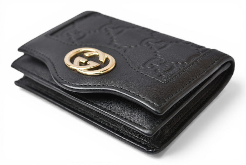グッチ カードケース/名刺入れ GUCCI グッチシマ/インターロッキングG ブラック 232435【中古】