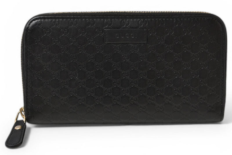 グッチ 財布 GUCCI 長財布/ラウンドファスナー式 マイクログッチシマ ブラック 449391【中古】