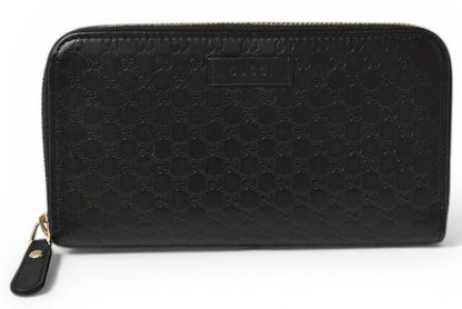 グッチ 財布 GUCCI 長財布/ラウンドファスナー式 マイクログッチシマ ブラック 449391【中古】