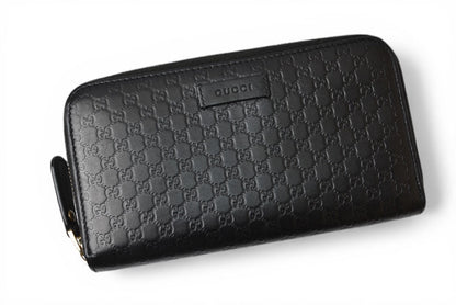 グッチ 財布 GUCCI 長財布/ラウンドファスナー式 マイクログッチシマ ブラック 449391【中古】
