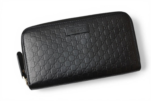 グッチ 財布 GUCCI 長財布/ラウンドファスナー式 マイクログッチシマ ブラック 449391【中古】