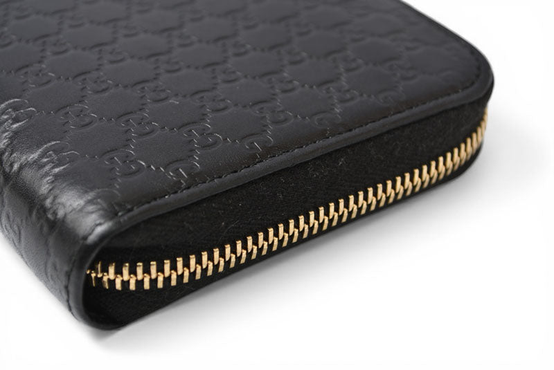 グッチ 財布 GUCCI 長財布/ラウンドファスナー式 マイクログッチシマ ブラック 449391【中古】