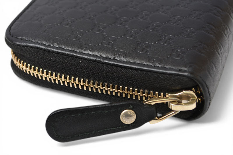 グッチ 財布 GUCCI 長財布/ラウンドファスナー式 マイクログッチシマ ブラック 449391【中古】