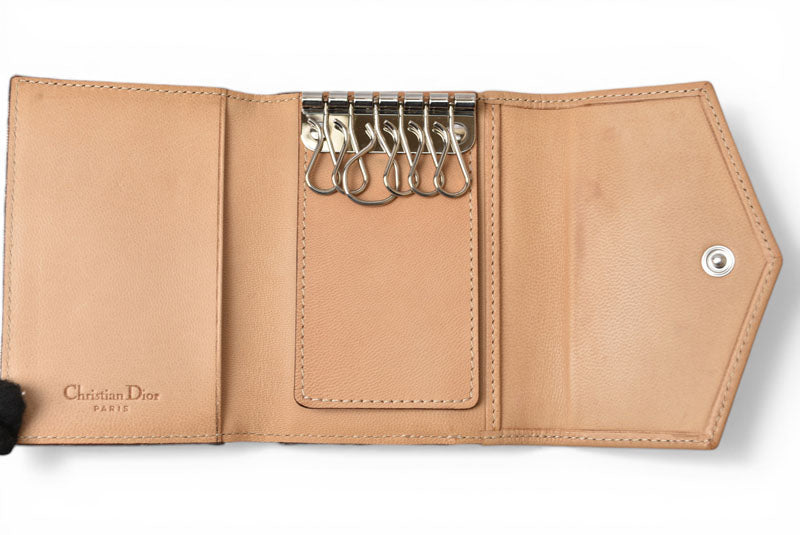 クリスチャンディオール キーケース Christian Dior ストリートシック ベージュ ジャガード/レザー【中古】