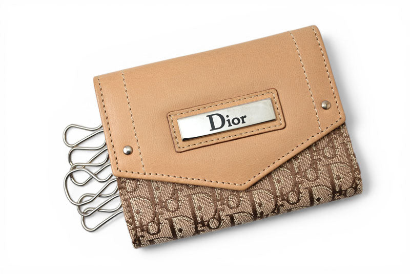 クリスチャンディオール キーケース Christian Dior ストリートシック ベージュ ジャガード/レザー【中古】