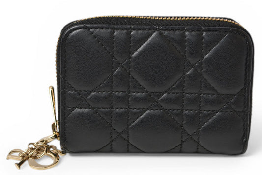 クリスチャンディオール コインケース/カードケース Christian Dior ミニ財布 レディ ディオール ブラック【中古】