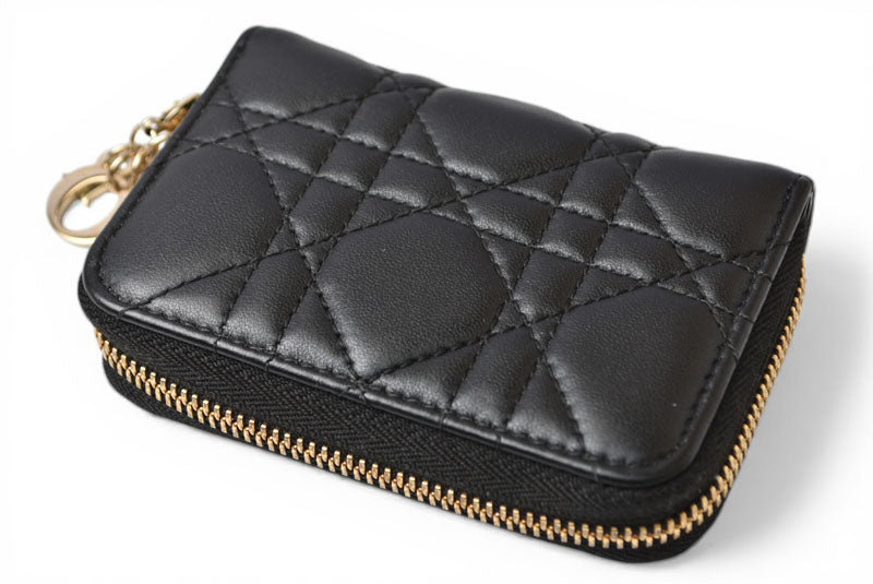 クリスチャンディオール コインケース/カードケース Christian Dior ミニ財布 レディ ディオール ブラック【中古】