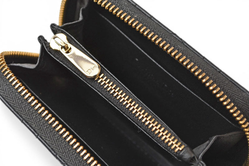クリスチャンディオール コインケース/カードケース Christian Dior ミニ財布 レディ ディオール ブラック【中古】