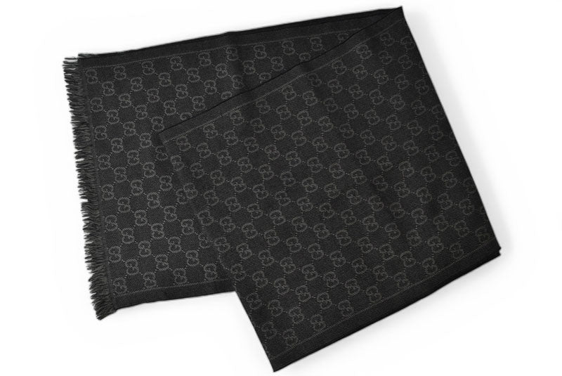 グッチ マフラー GUCCI メンズ ウインタースカーフ ウール100% GG柄/ブラック 544619【中古】