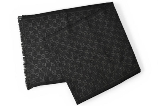 グッチ マフラー GUCCI メンズ ウインタースカーフ ウール100% GG柄/ブラック 544619【中古】