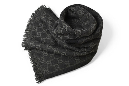 グッチ マフラー GUCCI メンズ ウインタースカーフ ウール100% GG柄/ブラック 544619【中古】