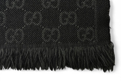 グッチ マフラー GUCCI メンズ ウインタースカーフ ウール100% GG柄/ブラック 544619【中古】