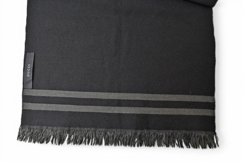 グッチ マフラー GUCCI メンズ ウインタースカーフ ウール100% GG柄/ブラック 544619【中古】