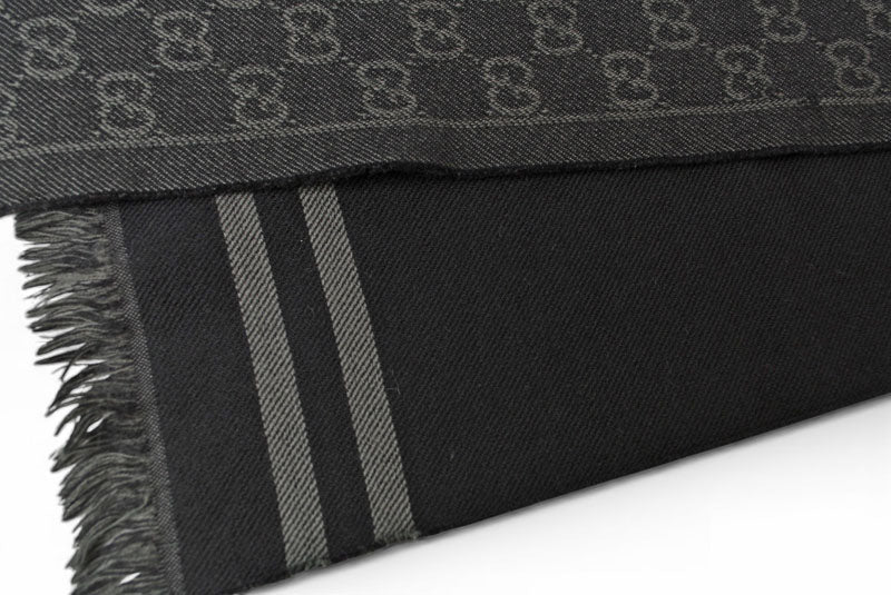 グッチ マフラー GUCCI メンズ ウインタースカーフ ウール100% GG柄/ブラック 544619【中古】