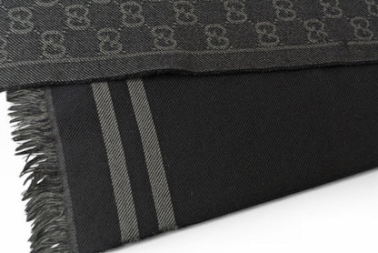グッチ マフラー GUCCI メンズ ウインタースカーフ ウール100% GG柄/ブラック 544619【中古】