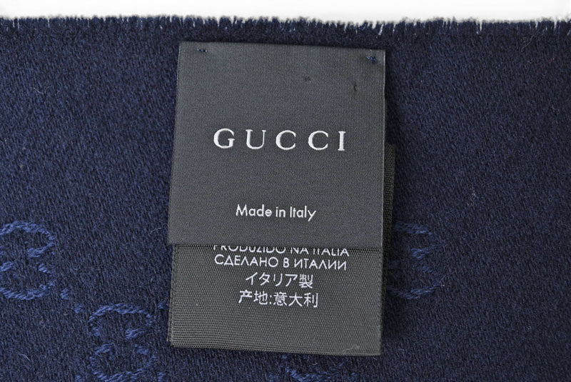 グッチ マフラー GUCCI メンズ ウインタースカーフ ウール100% GG柄/ネイビー 508027【中古】
