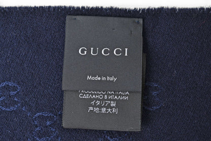 グッチ マフラー GUCCI メンズ ウインタースカーフ ウール100% GG柄/ネイビー 508027【中古】