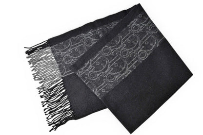 クリスチャンディオール マフラー Christian Dior ウインタースカーフ ウール/カシミヤ ロゴ/トロッター ブラック/グレー【中古】