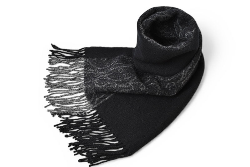 クリスチャンディオール マフラー Christian Dior ウインタースカーフ ウール/カシミヤ ロゴ/トロッター ブラック/グレー【中古】