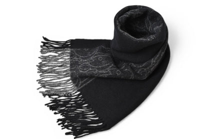 クリスチャンディオール マフラー Christian Dior ウインタースカーフ ウール/カシミヤ ロゴ/トロッター ブラック/グレー【中古】