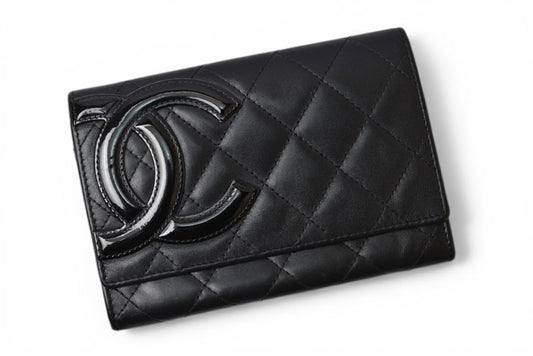 シャネル 財布/二つ折 CHANEL 折財布 カンボン A26722 ブラック/ブラック【中古】