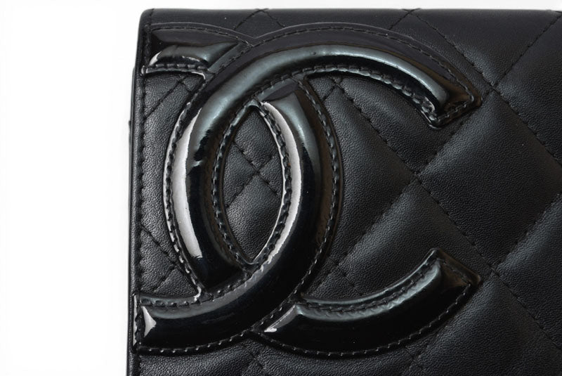シャネル 財布/二つ折 CHANEL 折財布 カンボン A26722 ブラック/ブラック【中古】