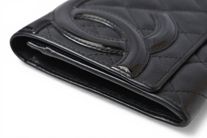 シャネル 財布/二つ折 CHANEL 折財布 カンボン A26722 ブラック/ブラック【中古】