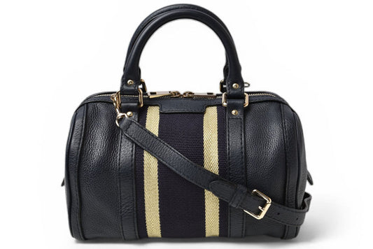 グッチ ミニボストンバッグ/ショルダーバッグ 2way GUCCI レザー ダークネイビー/ゴールドライン 269876【中古】