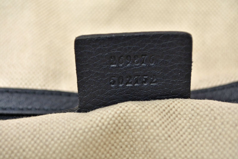 グッチ ミニボストンバッグ/ショルダーバッグ 2way GUCCI レザー ダークネイビー/ゴールドライン 269876【中古】