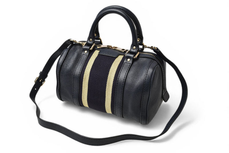 グッチ ミニボストンバッグ/ショルダーバッグ 2way GUCCI レザー ダークネイビー/ゴールドライン 269876【中古】