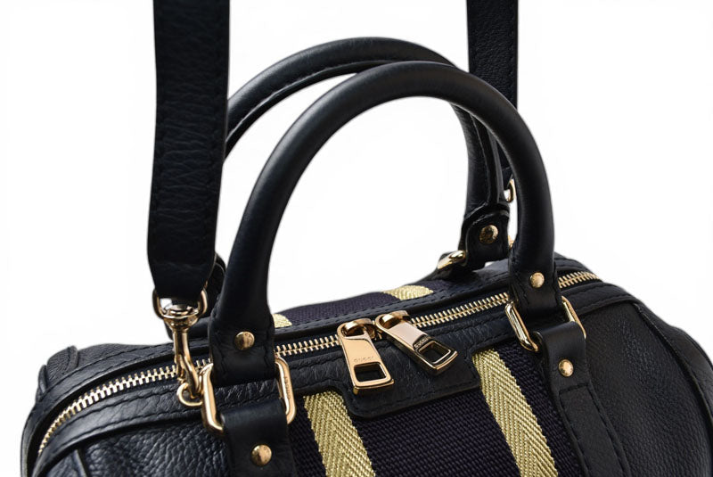 グッチ ミニボストンバッグ/ショルダーバッグ 2way GUCCI レザー ダークネイビー/ゴールドライン 269876【中古】