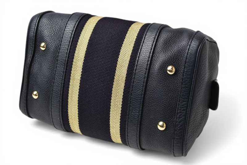 グッチ ミニボストンバッグ/ショルダーバッグ 2way GUCCI レザー ダークネイビー/ゴールドライン 269876【中古】