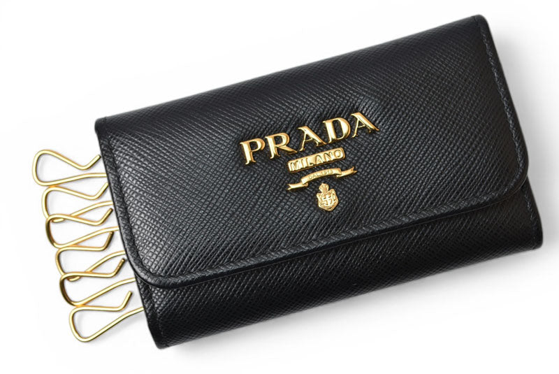 プラダ キーケース/キーホルダー PRADA 6連 1PG222 SAFFIANO METAL/型押しレザー NERO/ブラック【中古】