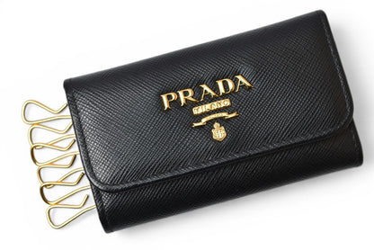プラダ キーケース/キーホルダー PRADA 6連 1PG222 SAFFIANO METAL/型押しレザー NERO/ブラック【中古】