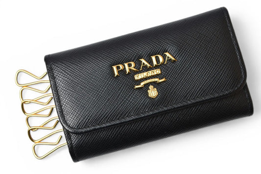 プラダ キーケース/キーホルダー PRADA 6連 1PG222 SAFFIANO METAL/型押しレザー NERO/ブラック【中古】