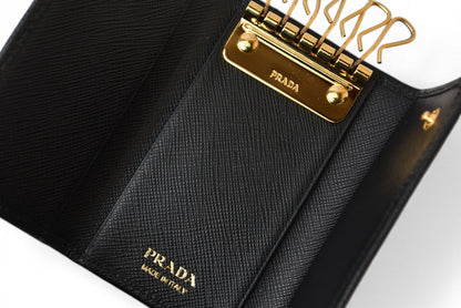 プラダ キーケース/キーホルダー PRADA 6連 1PG222 SAFFIANO METAL/型押しレザー NERO/ブラック【中古】