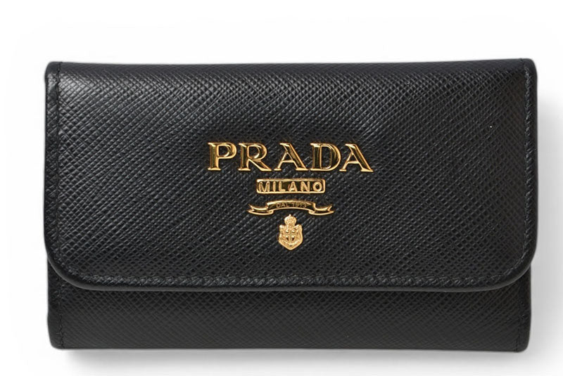プラダ キーケース/キーホルダー PRADA 6連 1PG222 SAFFIANO METAL/型押しレザー NERO/ブラック【中古】