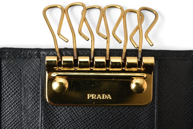 プラダ キーケース/キーホルダー PRADA 6連 1PG222 SAFFIANO METAL/型押しレザー NERO/ブラック【中古】