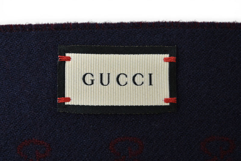 グッチ マフラー GUCCI リバーシブル メンズ/レディース ウインタースカーフ ウール100% GG柄 ワイン/ネイビー 391246 4G200 6168 【中古】