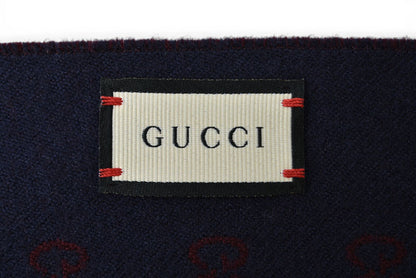 グッチ マフラー GUCCI リバーシブル メンズ/レディース ウインタースカーフ ウール100% GG柄 ワイン/ネイビー 391246 4G200 6168 【中古】