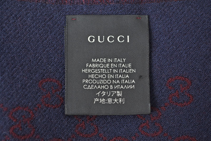 グッチ マフラー GUCCI リバーシブル メンズ/レディース ウインタースカーフ ウール100% GG柄 ワイン/ネイビー 391246 4G200 6168 【中古】