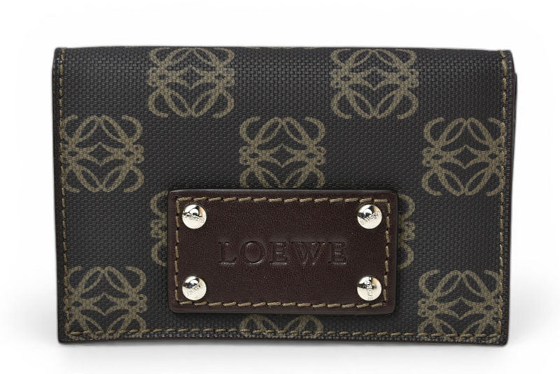 ロエベ カードケース/コインケース LOEWE レザー アナグラム ブラウン【中古】