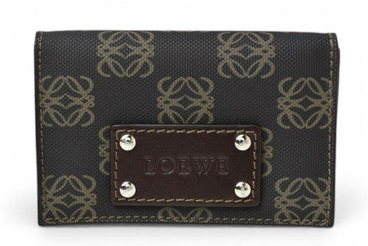 ロエベ カードケース/コインケース LOEWE レザー アナグラム ブラウン【中古】