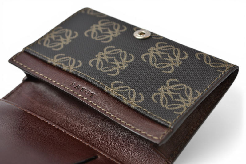 ロエベ カードケース/コインケース LOEWE レザー アナグラム ブラウン【中古】
